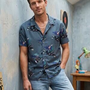 Paul Smith Short Sleeve Shirt Blue Island Disco print size Large Casual fit